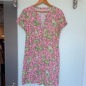 Lilly Pulitzer Floral Pink and Green Tee Dress Med